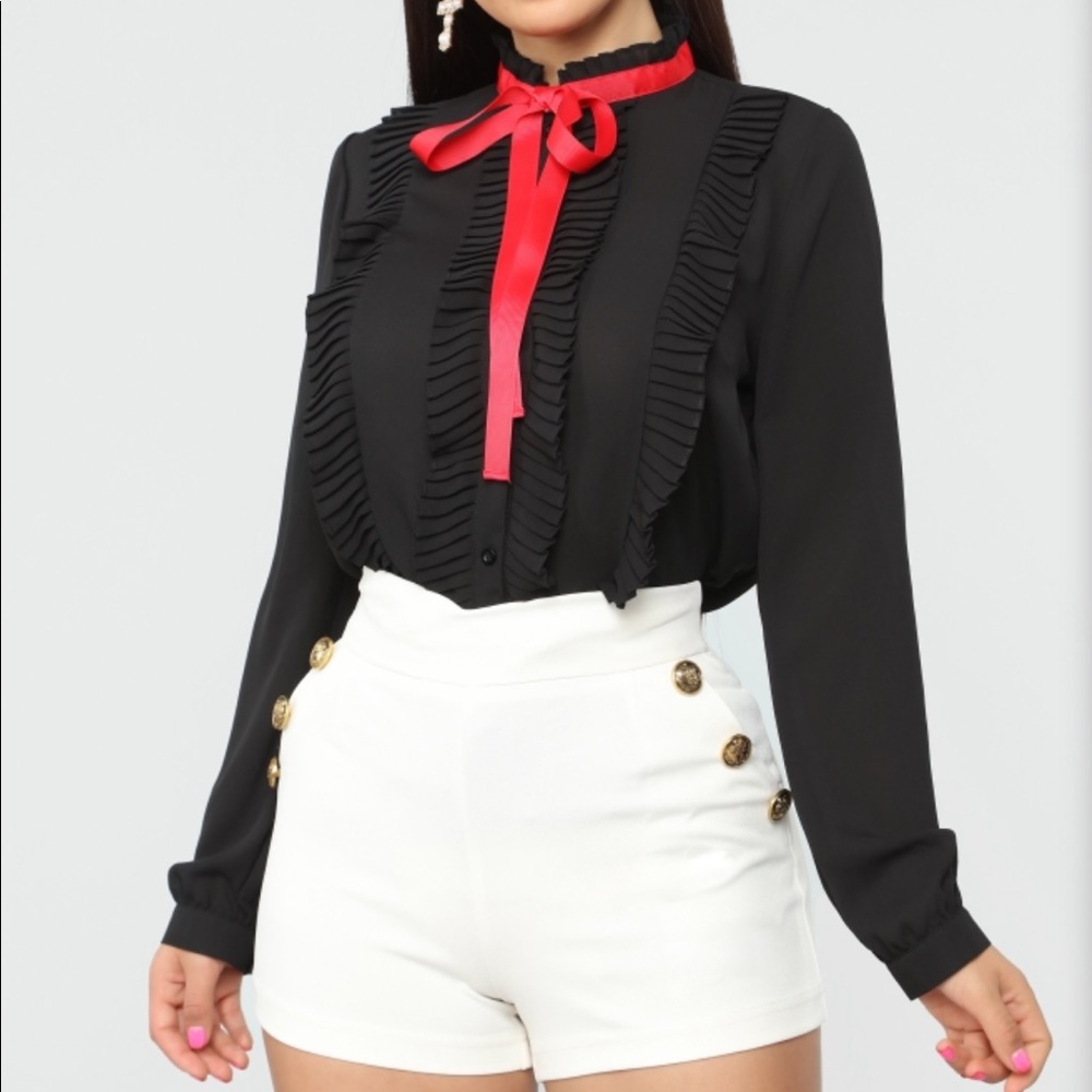 New With Tag Black Pleated Blouse With Red Lace- S - Picture 1 of 8